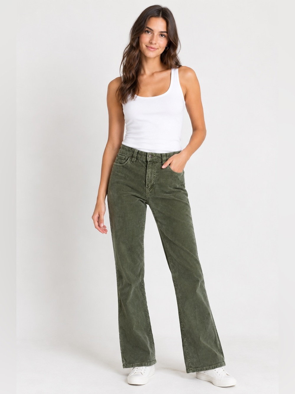 L.L.Bean Womens Corduroy Pants Size 12 Olive Green 30W 30L